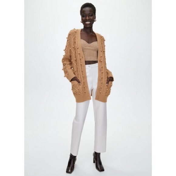 💕ARITZIA WILFRED💕 Alps Cardigan ~ Pom Pom Cable Knit Antique Beige Small - Picture 3 of 16